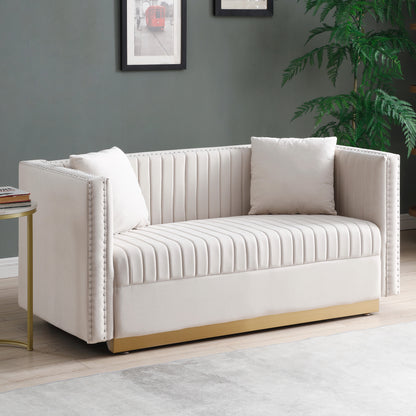 Alessia Tufted Velvet Sofa  Loveseat with 2 pillows - Beige