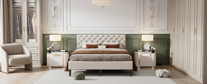 Ukin Queen Size Upholstered Linen Platform Bed - Beige