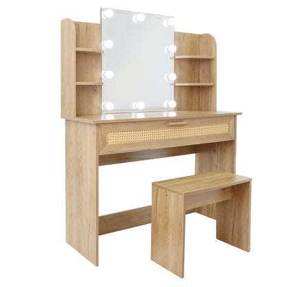 Brooks Vanity Desk Set With LED Lighting Mirror - Natural