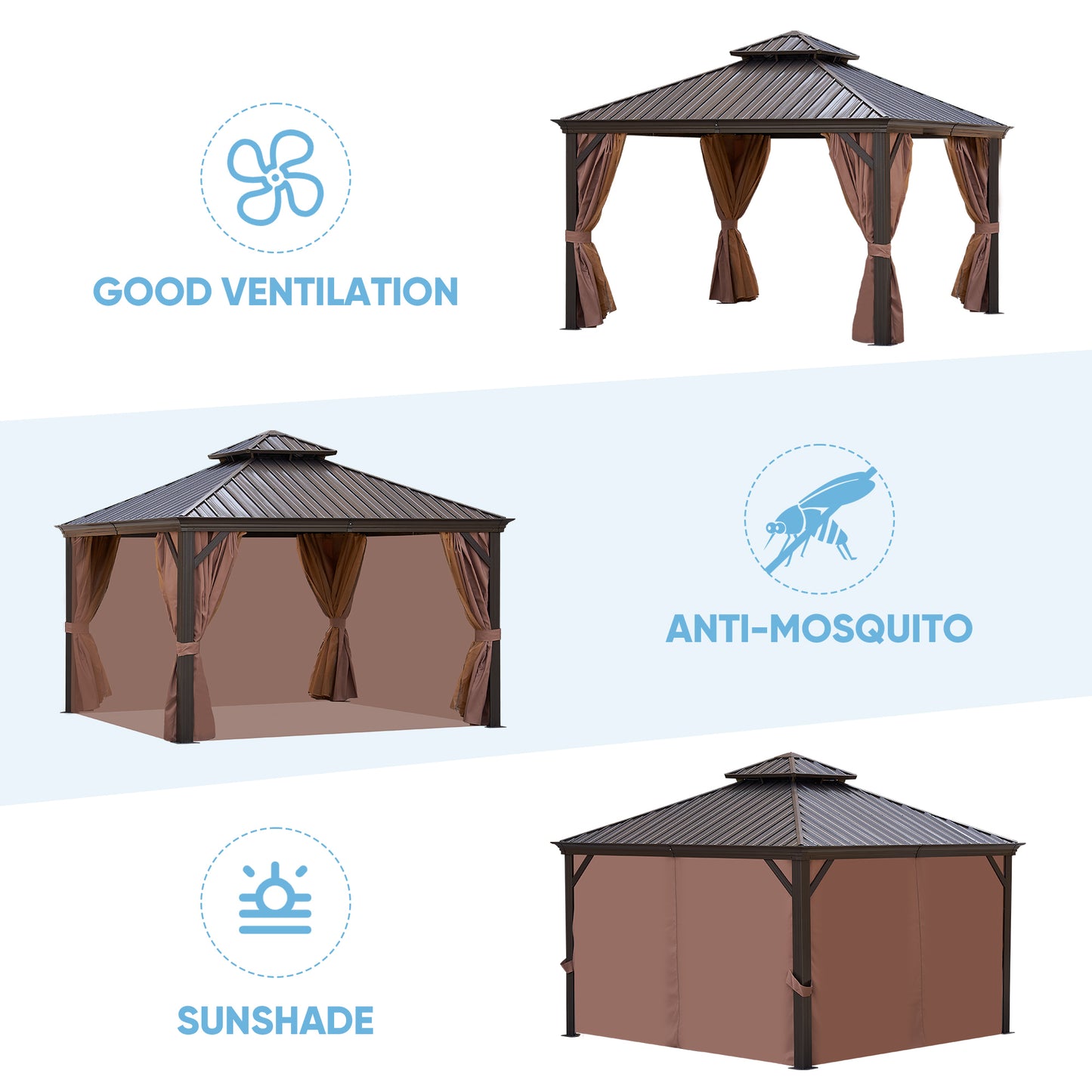 Afix 12 X 12 ft  Permanent Hardtop Gazebo Canopy - Bronze