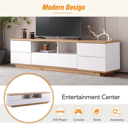 Dena Modern TV stand with Door Rebound Device - White+Natural