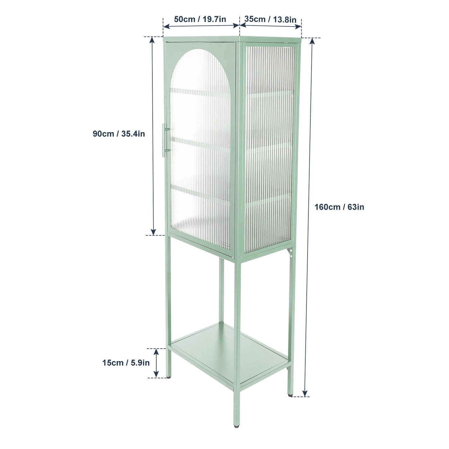 Arched Tempered Glass High Cabinet - Mint Green