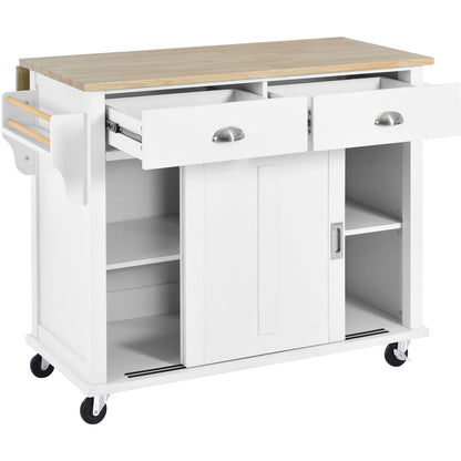 Culinary  Kitchen Cart with Countertop With Barn Door - White