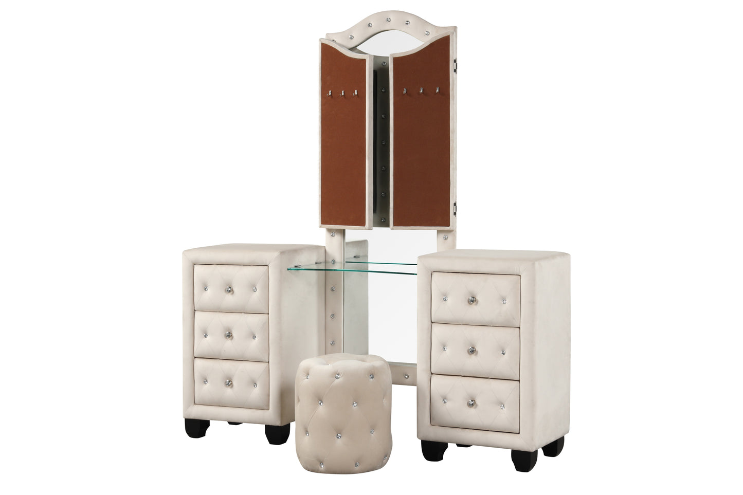 Selina Velvet 6-Drawer Makeup Vanity Set - Cream