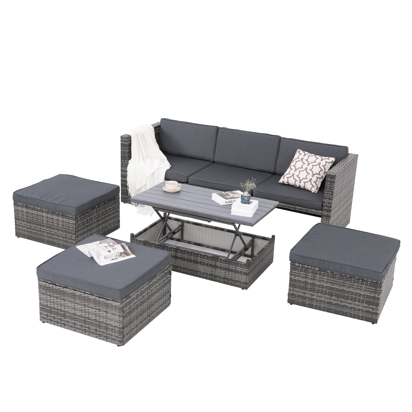 Raney 5 Pc PE Rattan Wicker Outdoor Patio Furniture Set - Gray