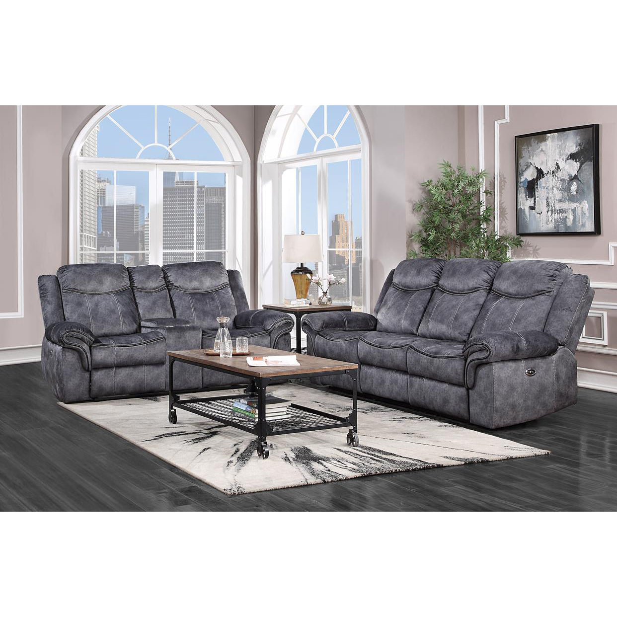 Domino Power Recliner Console Loveseat - Gray