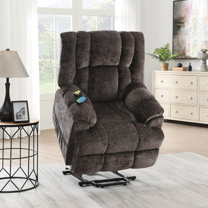 Pacay Velvet Power Recliner w/Lift, Heating & Massage - Brown