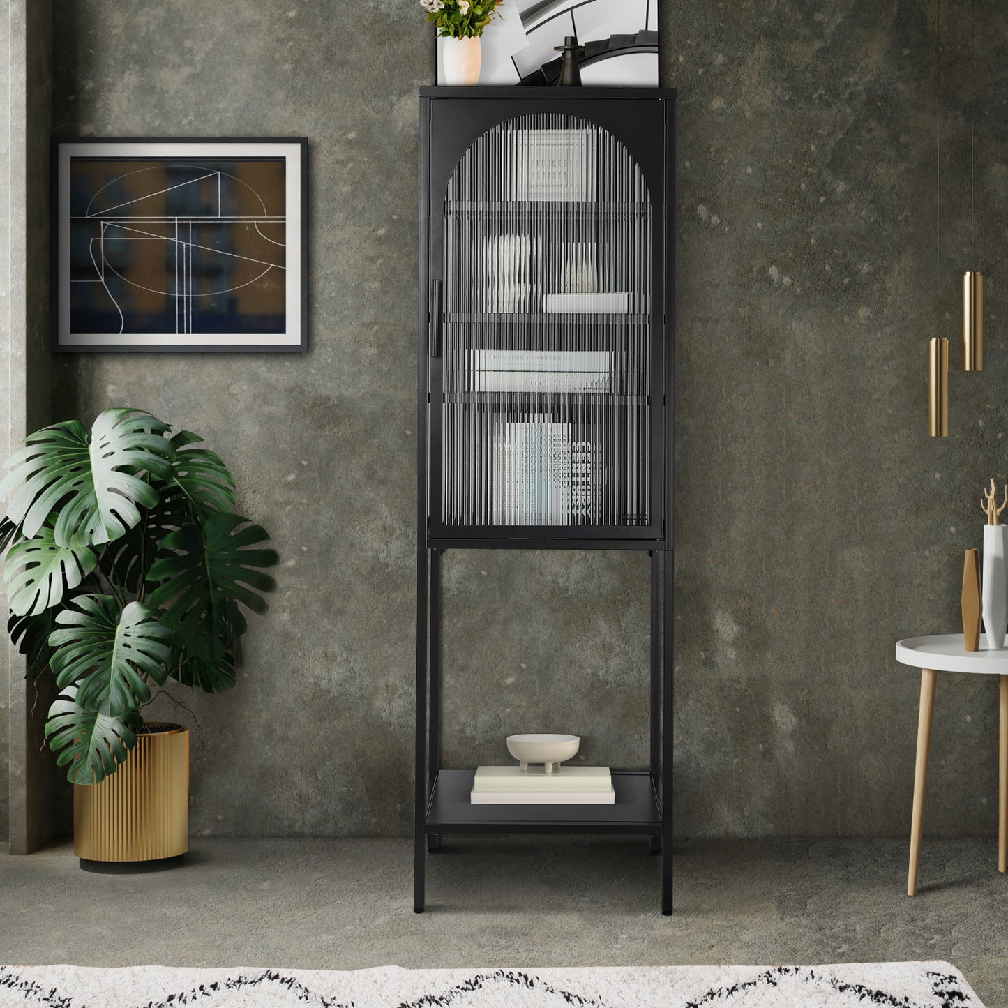 Tempered Glass High Cabinet - Black