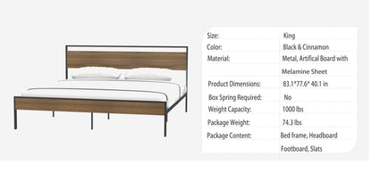 Ceres King Size Metal Bed - Cinnamon