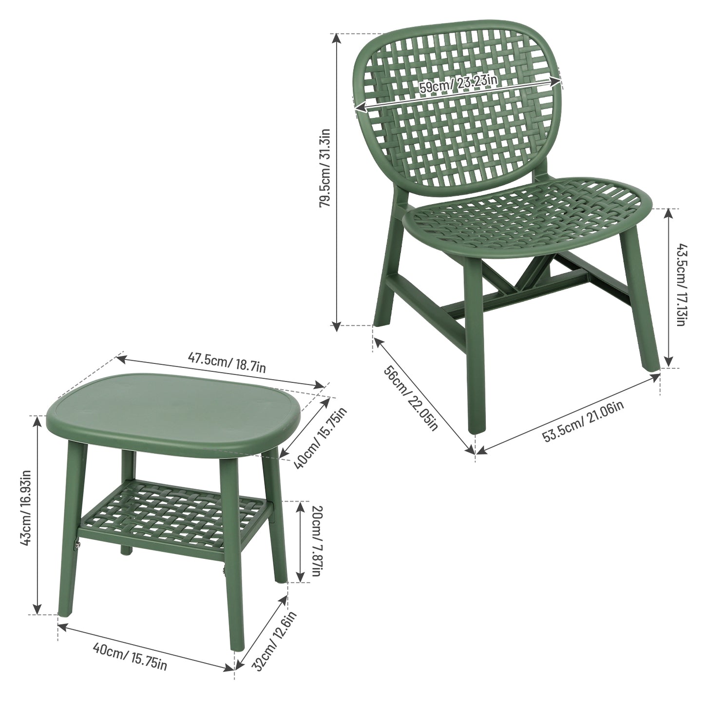 Toccara  3 Pc Retro Patio Table Chair Set - Green