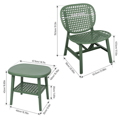 Toccara  3 Pc Retro Patio Table Chair Set - Green