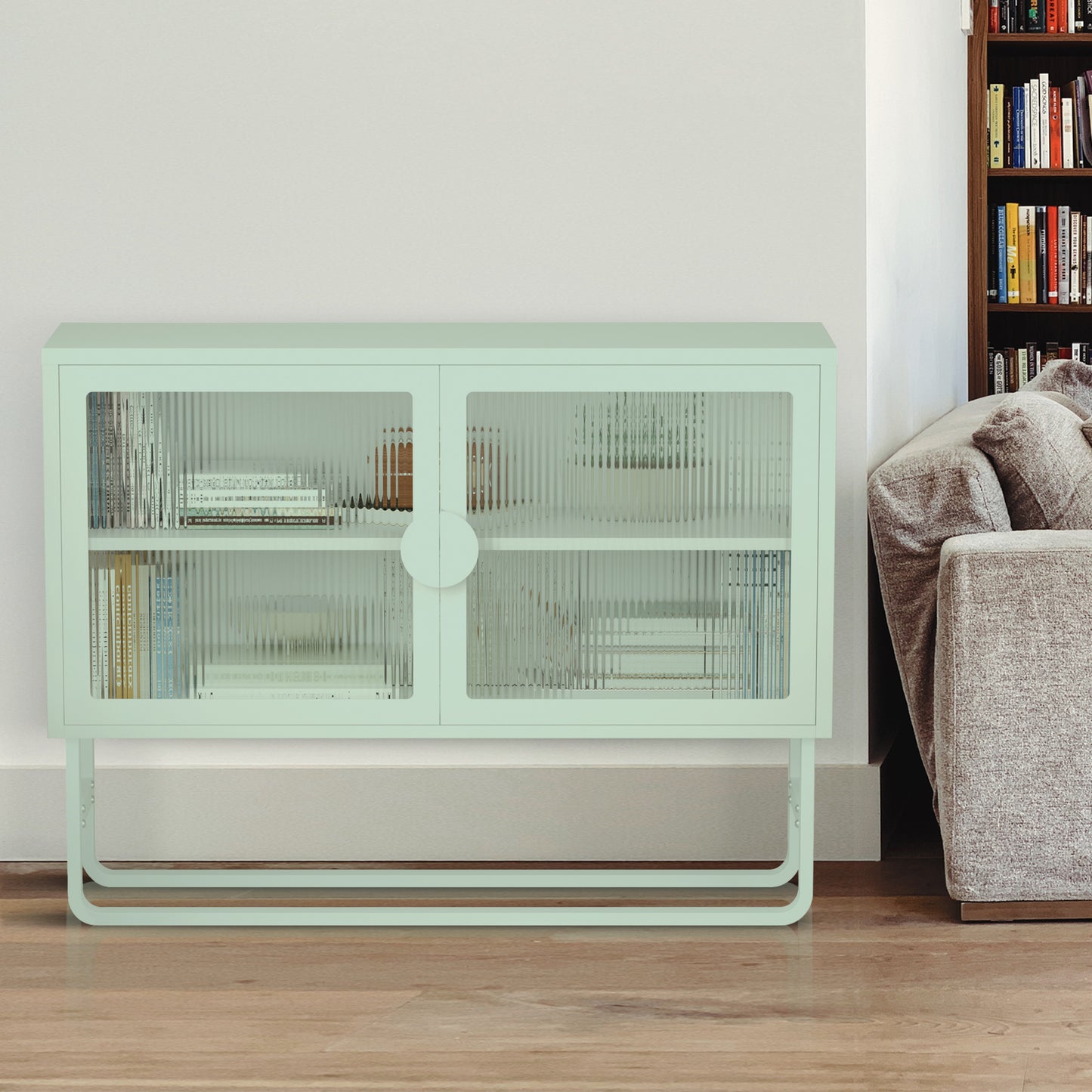 Tempered Glass Cabinet Credenza - Light Green