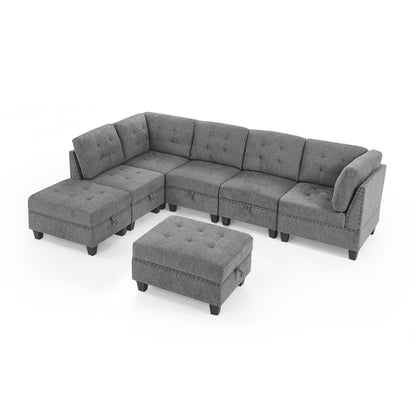 Molly Modular Sectional Sofa Three Single Chair ,Two Corner and Two Ottoman - Grey