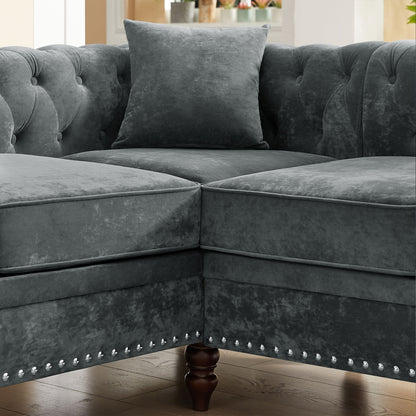 Nest Velvet Button Tufted L-shaped Sofa - Gray