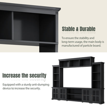 Tio Entertainment Wall Unit TV Stand with Tempered Glas - Black