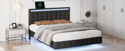 Marc Full Size Floating Bed Frame with LED - Black