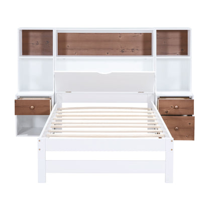 Jo Twin Size Platform Bed w Storage Headboard and Drawers - White