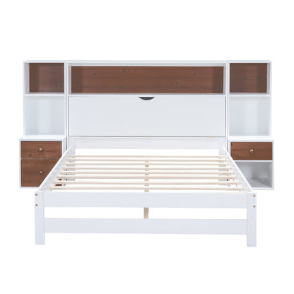 Jo Full Size Platform Bed w Storage Headboard and Drawers - White