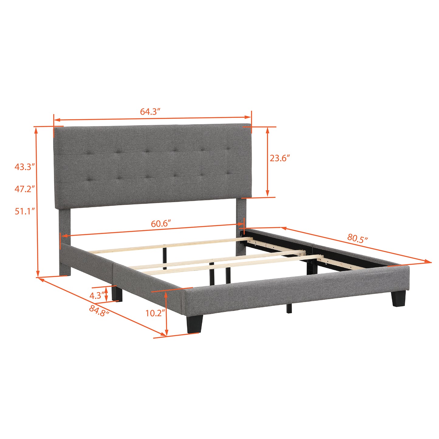 Eve Queen Size Platform Bed Frame - Gray