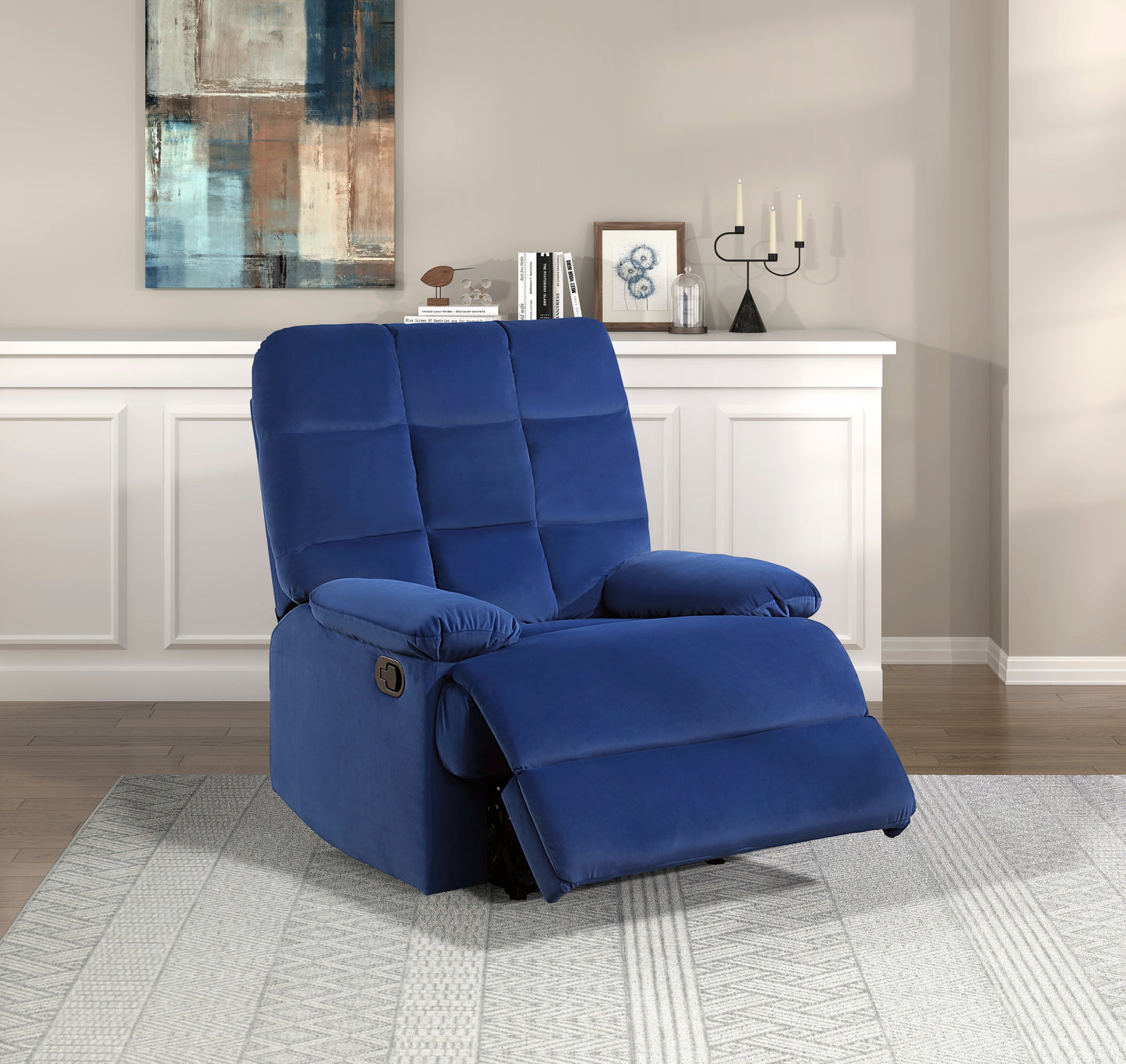 Ora Velvet Upholstery Square Tufted Recliner - Blue