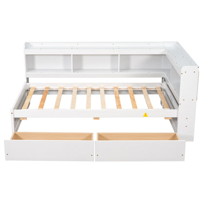 Parker Twin Size Daybed with Bookcases -Drawers - White