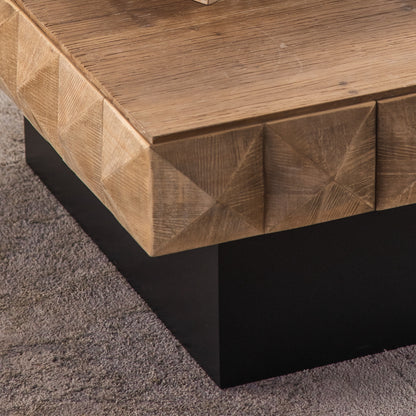 Embossed Pattern Square Retro Coffee Table with 2 Drawers