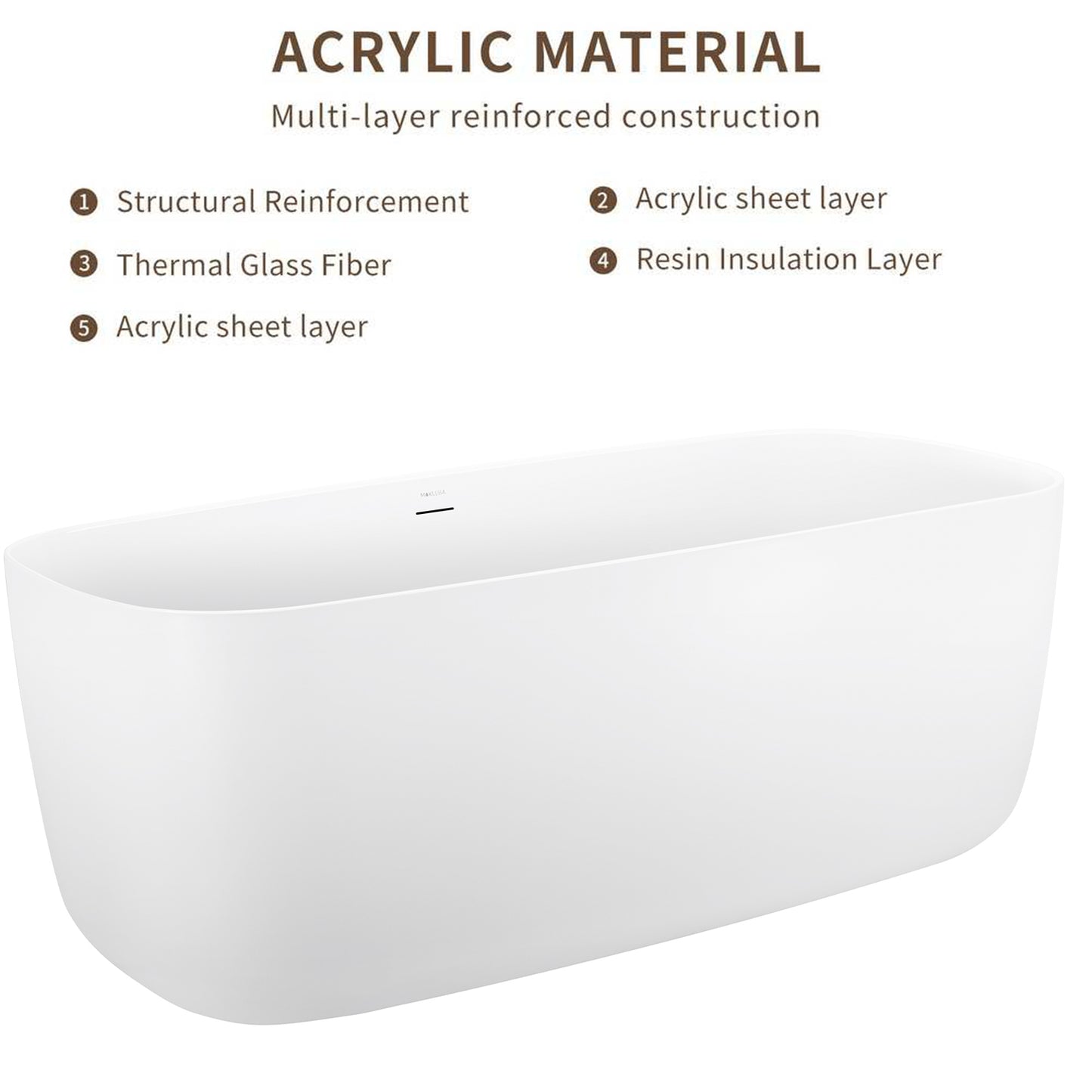 Sato 59" Acrylic Freestanding Soaking Bathtub  - White