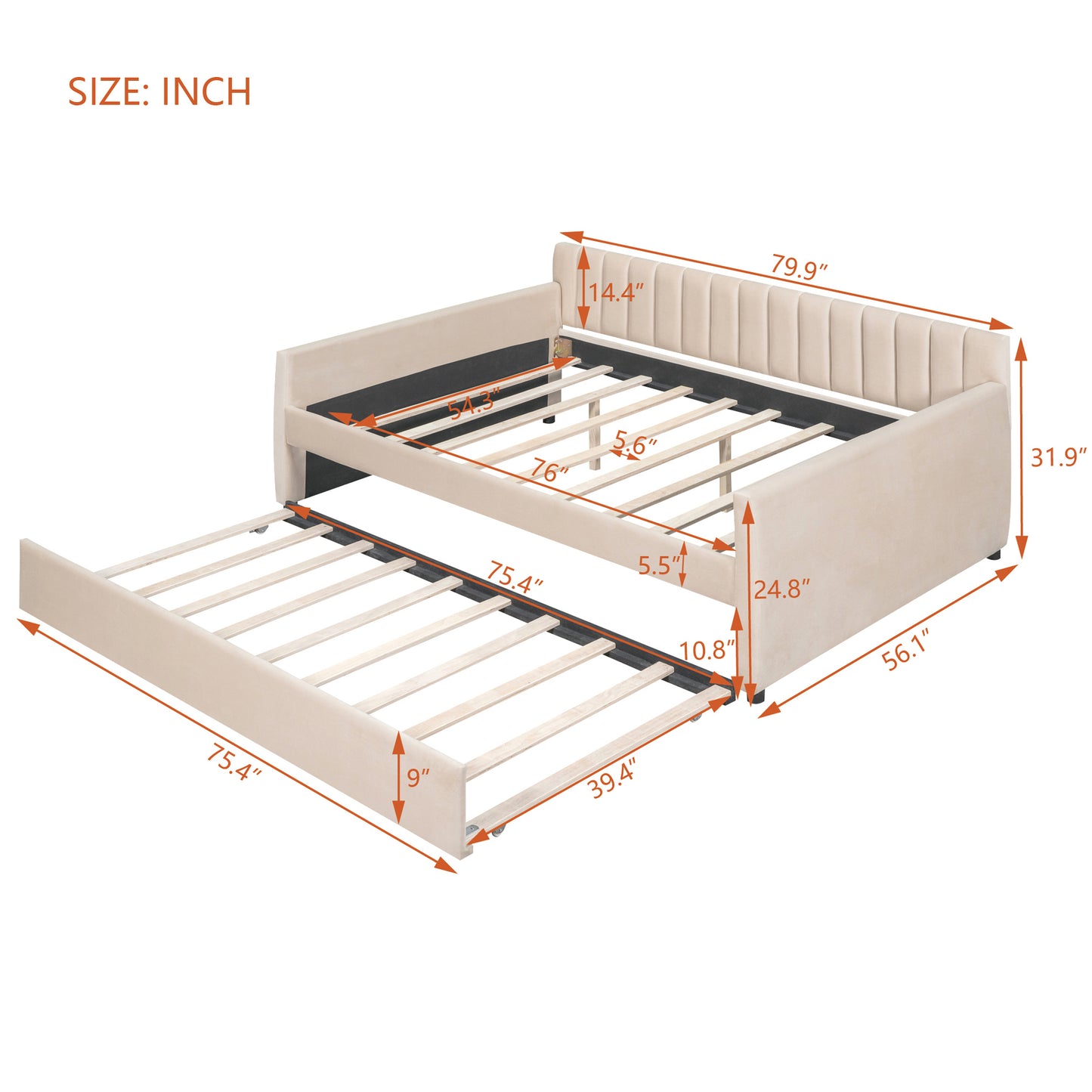 Xena Full Size Upholstered Daybed with Trundle - Beige