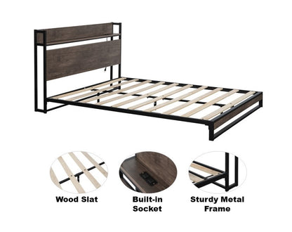 Bova Queen Size Platform Bed Frame with Socket - Black