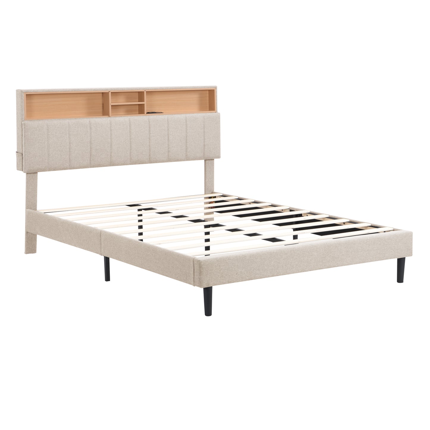 Alvin Queen Size Platform Bed Frame - Beige