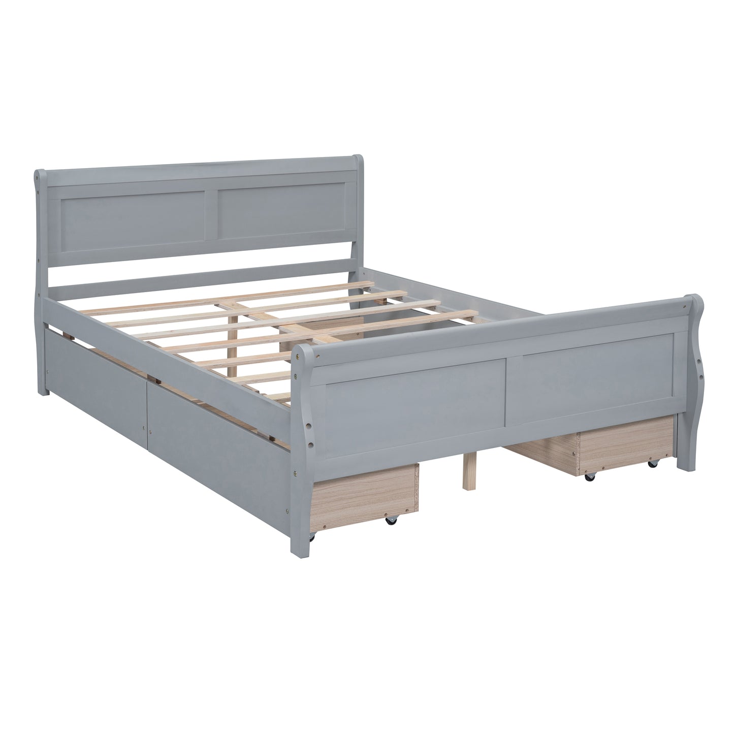 Meg Full Size Wood Platform Bed with 4 Drawers - Gray