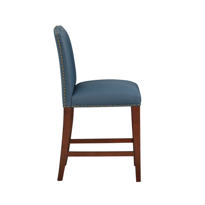 Summit  Faux Leather Counter Stool with Nail Heads - Blue Set of 2