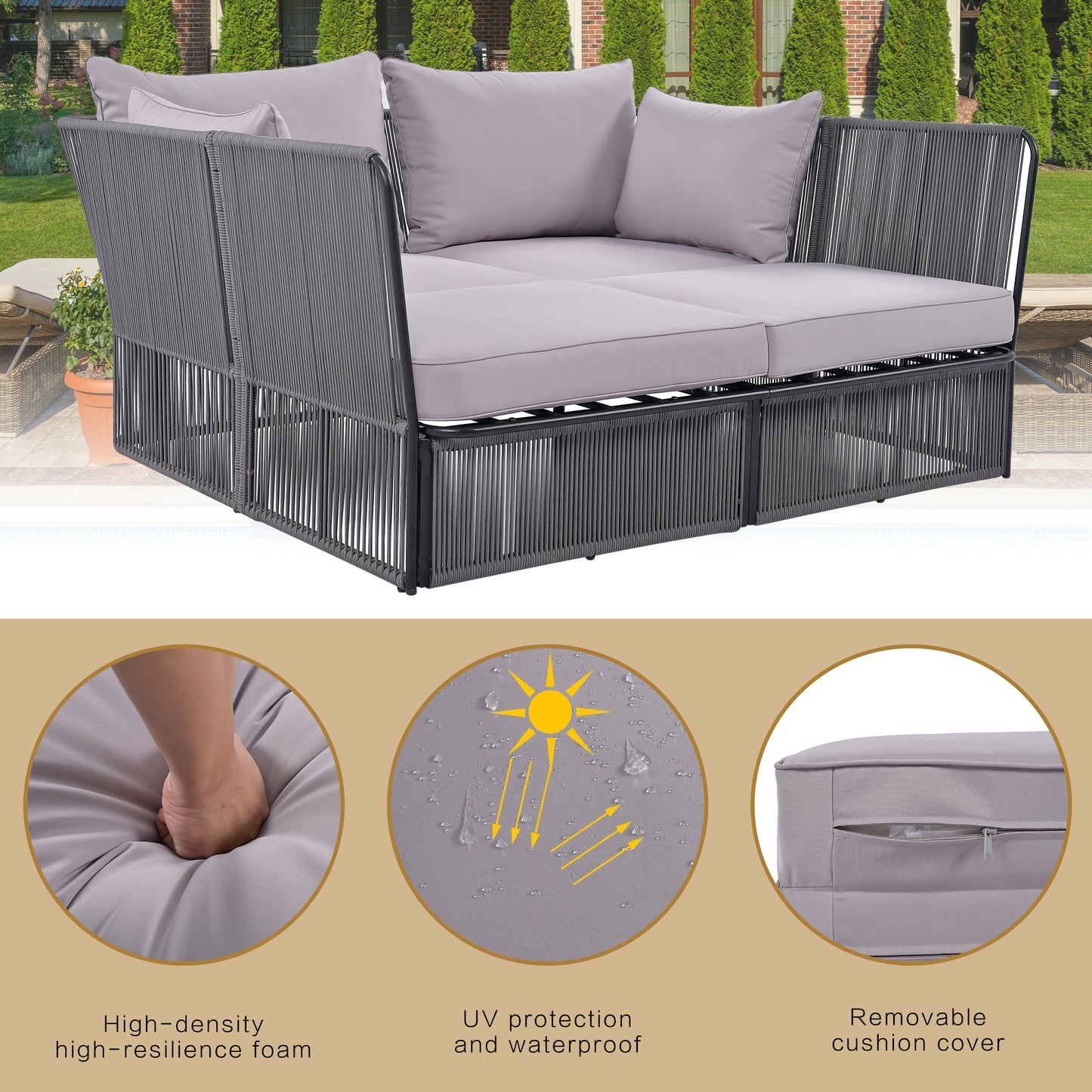 Freeda 2 Pc Outdoor Sunbed and Coffee Table Set - Gray