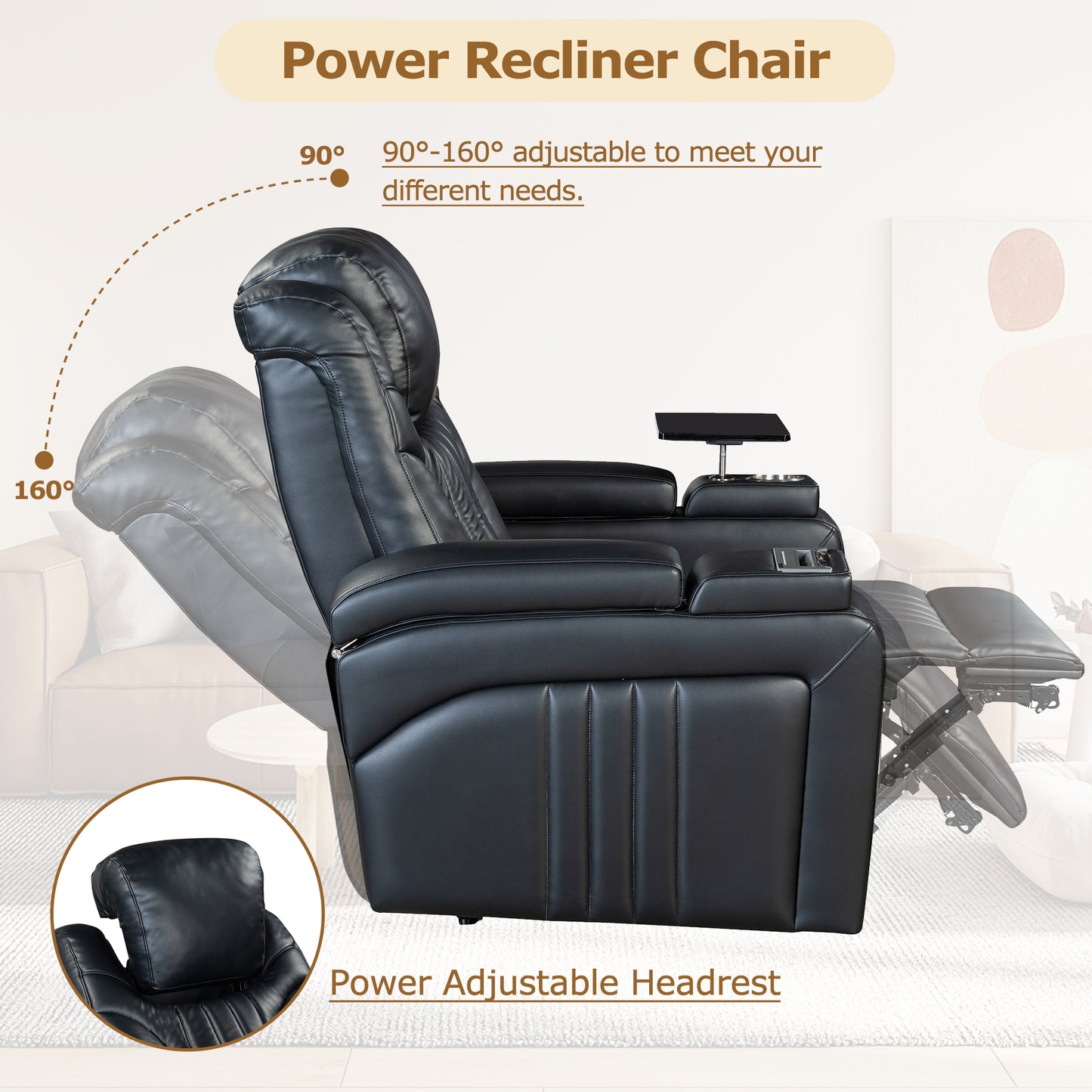 Morris PU Leather Power Recliner - Black