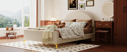 Lynn Full Size Velvet Platform Bed w Mental Legs - Beige