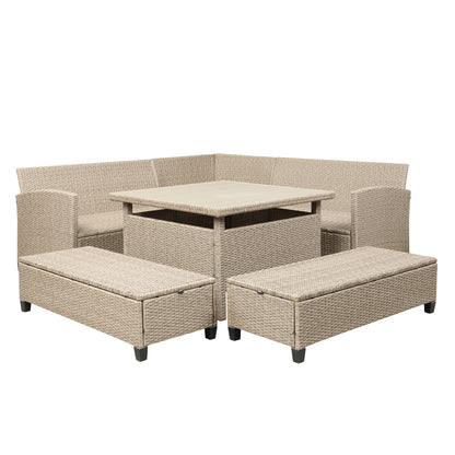 Mira 6 Pc Outdoor Patio Wicker Rattan Sectional Sofa Set - Brown