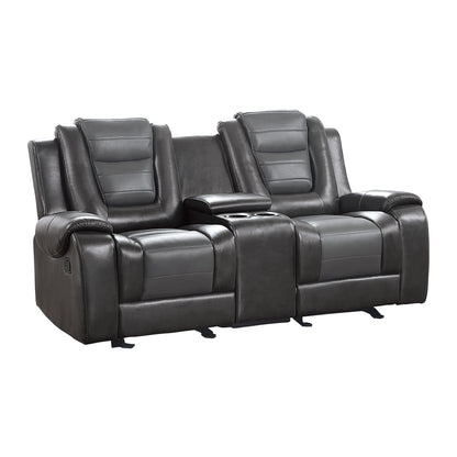 Lozano Loveseat Dual Glider Reclining with Center Console - Dark Gray+Light Gray