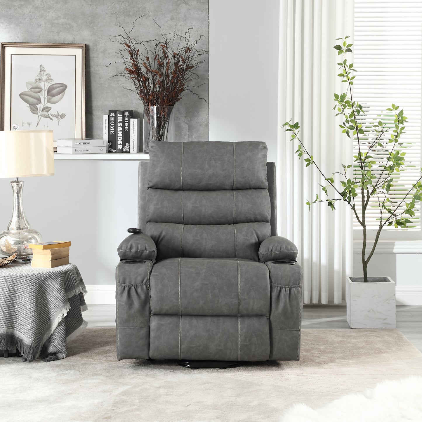 Elias Large Power Lift Recliner Chair with Massage - Gray