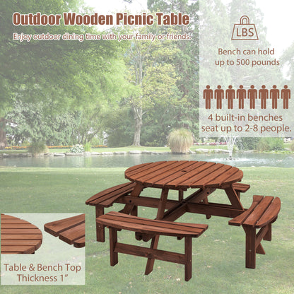 Nix 8-Person Circular Outdoor Wooden Picnic Table - Brown