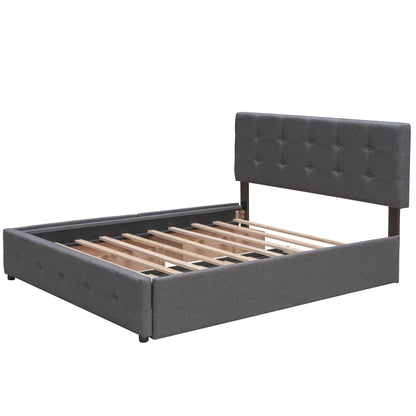 Draco Queen Size Platform Bed with 2 Drawers - Dark Gray