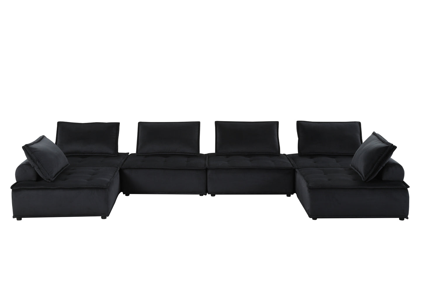 Anna Velvet 6-Seater U-Shape Modular Sectional Sofa - Black