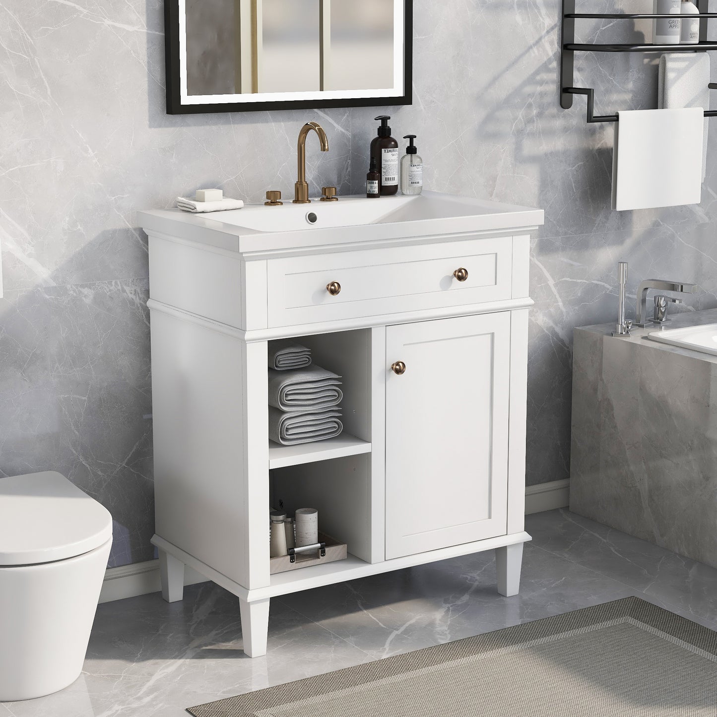 Aqua Bathroom Vanity with Ceramic Sink Set - White