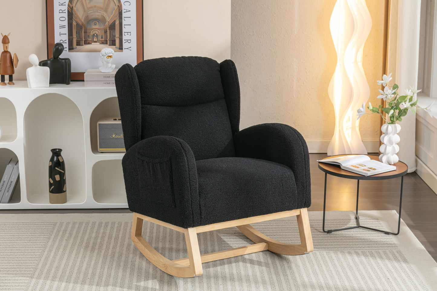 Nadia Teddy Fabric Rocking Chair - Black