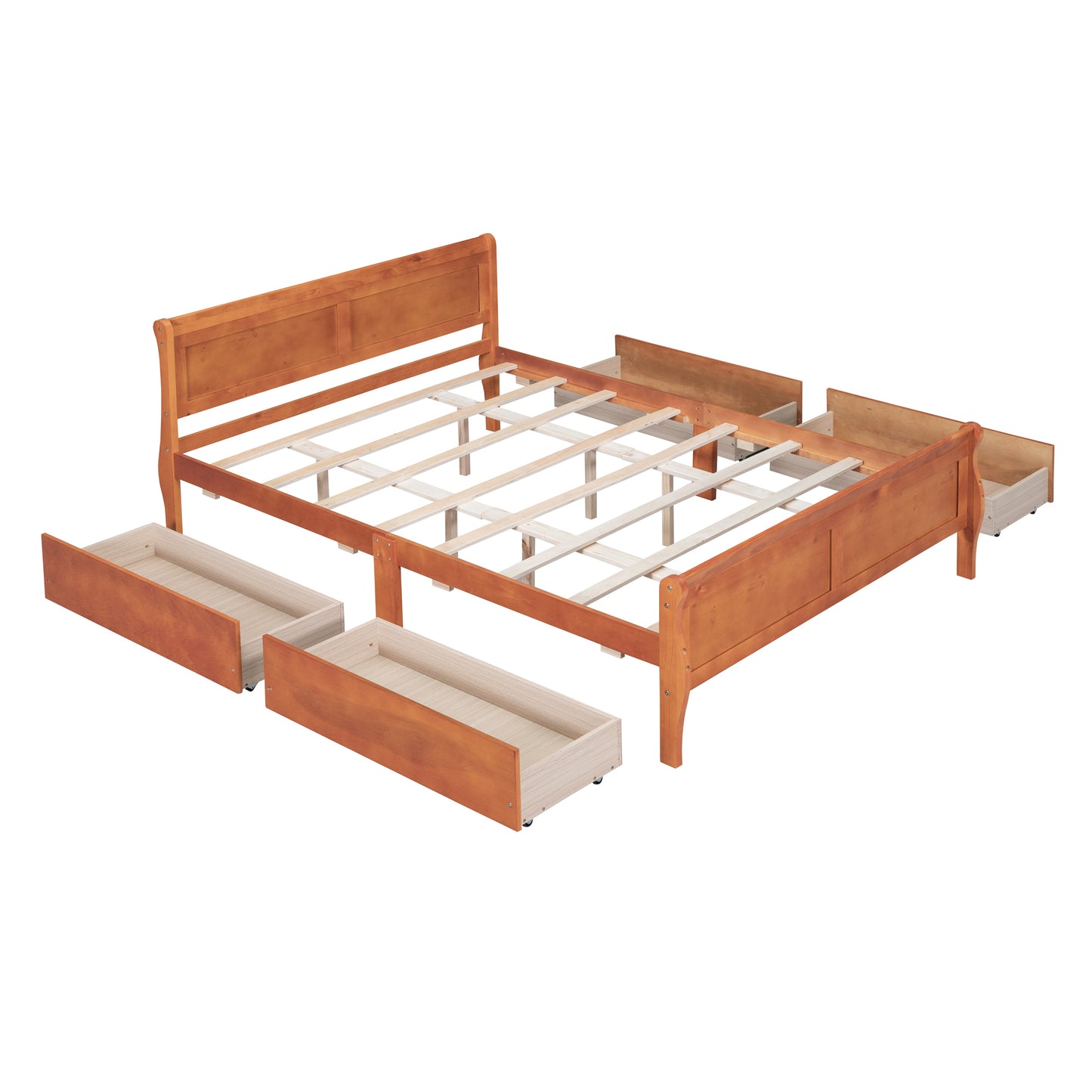 Meg Queen Size Wood Platform Bed with 4 Drawers - Oak