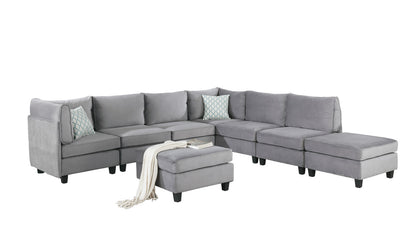 Zelmira Velvet 8Pc Modular Sectional Sofa - Gray