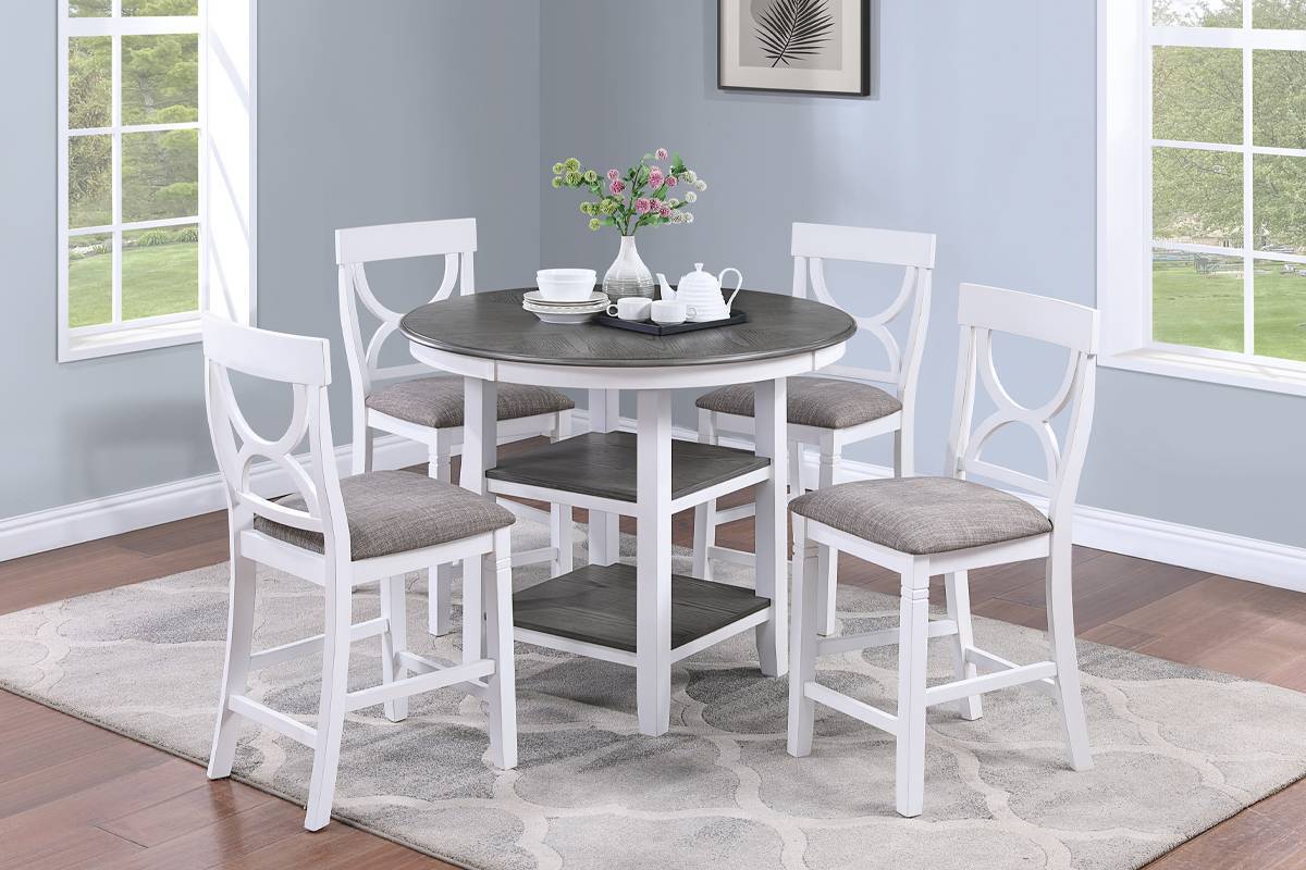 Umar 5pc Dining Counter Height Dining Set Table w  4x Chairs - White