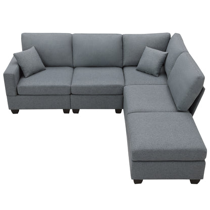 Aria 5-Seat Modular Sectional Set with Convertible Ottoman - Dark Gray