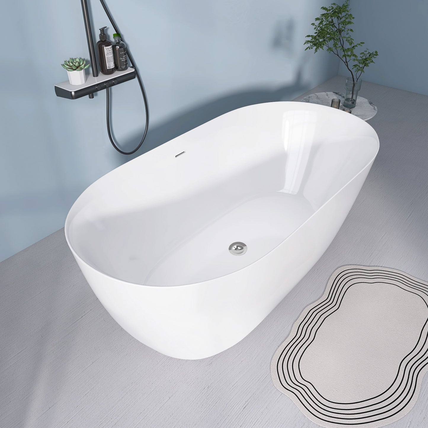 Onpa 55" Oval Shape  Acrylic Freestanding  Soaking Bathtub - Gloss WhiteOnpa