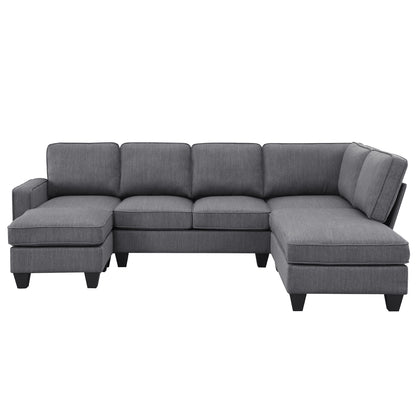 Vortex 7-seat Linen Fabric L-shaped Sectional Sofa - Gray