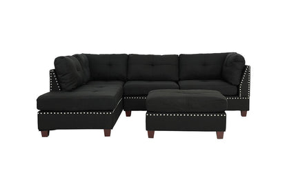 Surya 3pc Sectional Sofa Polyfiber Cushion Sofa Chaise Ottoman Reversible Couch Pillows - Black